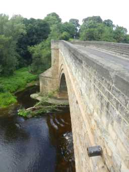 View of bridge and river from steps down from Newton Cap Bridge, Bishop Auckland July 2016